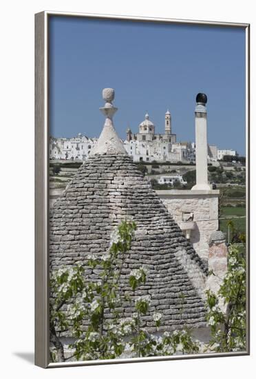 Roof of Traditional Trullo with Locorotondo in Distance, Puglia, Italy, Europe-Martin-Framed Photographic Print