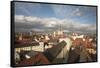 Roof Top View of Old Town Regensburg, Germany-Dave Bartruff-Framed Stretched Canvas