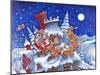 Roof with Santa in Sleigh Pulled by Reindeer at Night in Winterchristmas-Bill Bell-Mounted Giclee Print