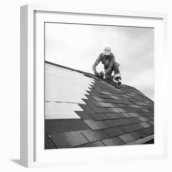 Roofer Working in Levittown-Tony Linck-Framed Photographic Print