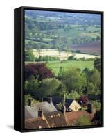 Roofs of Houses in Shaftesbury and Typical Patchwork Fields Beyond, Dorset, England, United Kingdom-Julia Bayne-Framed Stretched Canvas