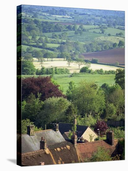 Roofs of Houses in Shaftesbury and Typical Patchwork Fields Beyond, Dorset, England, United Kingdom-Julia Bayne-Stretched Canvas
