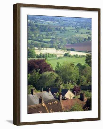 Roofs of Houses in Shaftesbury and Typical Patchwork Fields Beyond, Dorset, England, United Kingdom-Julia Bayne-Framed Photographic Print