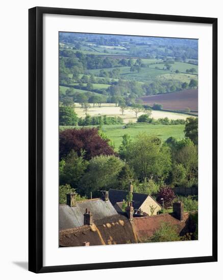 Roofs of Houses in Shaftesbury and Typical Patchwork Fields Beyond, Dorset, England, United Kingdom-Julia Bayne-Framed Photographic Print