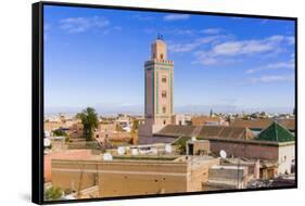 Rooftop View and Minaret of Ben Youssef Madrasa, Marrakech, Morocco-Nico Tondini-Framed Stretched Canvas