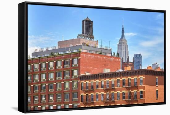 Rooftop Water Tank on a New York Apartment Building, Usa.-Maciej Bledowski-Framed Stretched Canvas