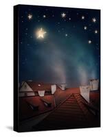 Rooftops and Night Sky with Stars-egal-Stretched Canvas