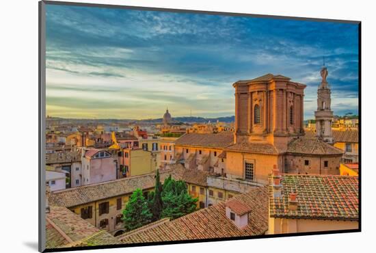 Rooftops landscape panorama with Basilica di Sant'Andrea delle Fratte, Italy-bestravelvideo-Mounted Photographic Print