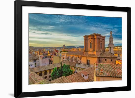 Rooftops landscape panorama with Basilica di Sant'Andrea delle Fratte, Italy-bestravelvideo-Framed Photographic Print