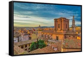 Rooftops landscape panorama with Basilica di Sant'Andrea delle Fratte, Italy-bestravelvideo-Framed Stretched Canvas