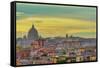 Rooftops landscape panorama with traditional low-rise buildings and St. Peters Basilica, Italy-bestravelvideo-Framed Stretched Canvas