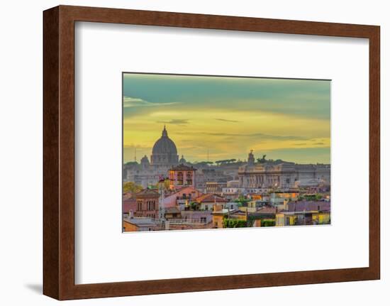 Rooftops landscape panorama with traditional low-rise buildings and St. Peters Basilica, Italy-bestravelvideo-Framed Photographic Print