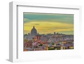 Rooftops landscape panorama with traditional low-rise buildings and St. Peters Basilica, Italy-bestravelvideo-Framed Photographic Print