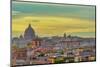 Rooftops landscape panorama with traditional low-rise buildings and St. Peters Basilica, Italy-bestravelvideo-Mounted Photographic Print