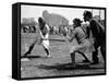 Rookie Outfielder from Racine Preparing to Sock One on the Nose-Wallace Kirkland-Framed Stretched Canvas