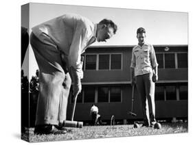 Rookies Playing Croquet to Relax During the Dodgers Spring Training-null-Stretched Canvas
