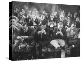 Room Full of Men Smoking During Pipe Smoking Contest-Yale Joel-Stretched Canvas