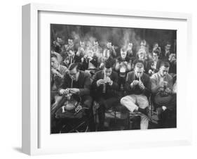 Room Full of Men Smoking During Pipe Smoking Contest-Yale Joel-Framed Photographic Print