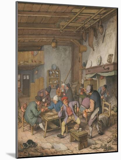 Room in an Inn with Peasants Drinking, Smoking and Playing Backgam, 1678-Adriaen Jansz van Ostade-Mounted Giclee Print