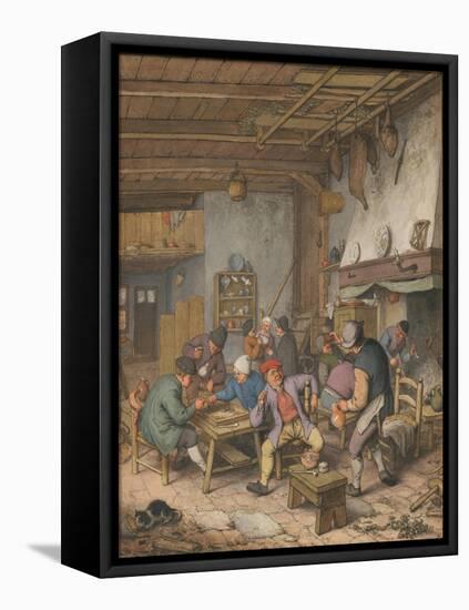 Room in an Inn with Peasants Drinking, Smoking and Playing Backgam, 1678-Adriaen Jansz van Ostade-Framed Stretched Canvas