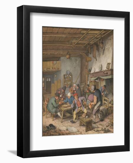 Room in an Inn with Peasants Drinking, Smoking and Playing Backgam, 1678-Adriaen Jansz van Ostade-Framed Premium Giclee Print
