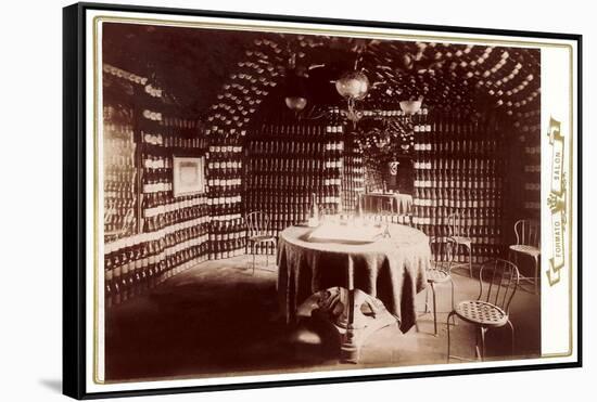 Room Made of Wine Bottles with Table-null-Framed Stretched Canvas