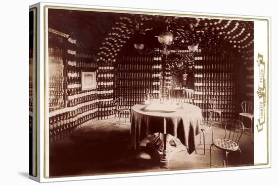 Room Made of Wine Bottles with Table-null-Stretched Canvas
