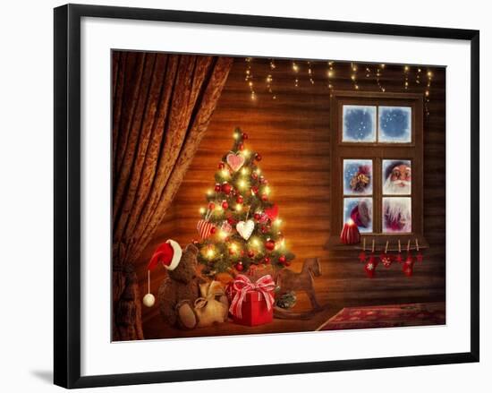 Room With Christmas Tree-egal-Framed Art Print
