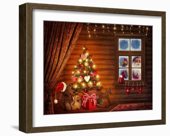 Room With Christmas Tree-egal-Framed Art Print