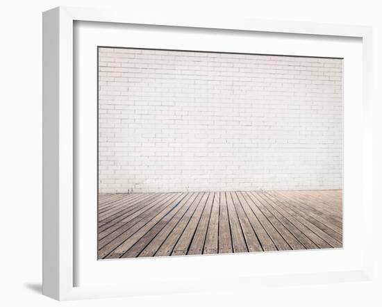 Room with White Bricks Wall and Wood Floor-xavigm-Framed Photographic Print