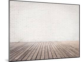 Room with White Bricks Wall and Wood Floor-xavigm-Mounted Photographic Print