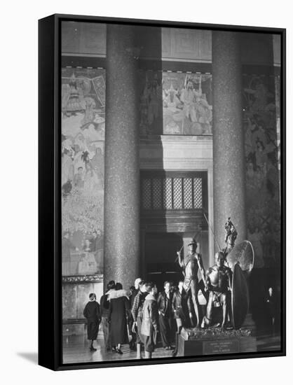 Roosevelt Memorial Hall, American Museum of Natural History, Dramatic Bronze Nandi Spearmen-Margaret Bourke-White-Framed Stretched Canvas