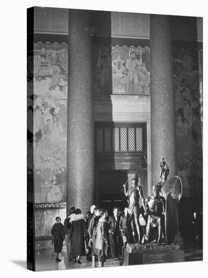 Roosevelt Memorial Hall, American Museum of Natural History, Dramatic Bronze Nandi Spearmen-Margaret Bourke-White-Stretched Canvas