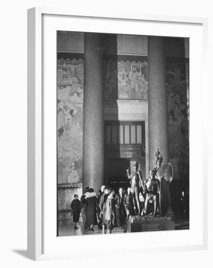 Roosevelt Memorial Hall, American Museum of Natural History, Dramatic Bronze Nandi Spearmen-Margaret Bourke-White-Framed Photographic Print