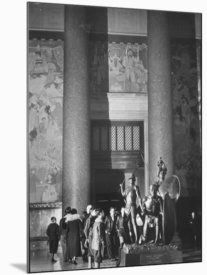 Roosevelt Memorial Hall, American Museum of Natural History, Dramatic Bronze Nandi Spearmen-Margaret Bourke-White-Mounted Photographic Print