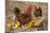 Rooster and Hen Perched on Antique Wooden Wheelbarrow Loaded with Gourds in Late Autumn-Lynn M^ Stone-Mounted Photographic Print