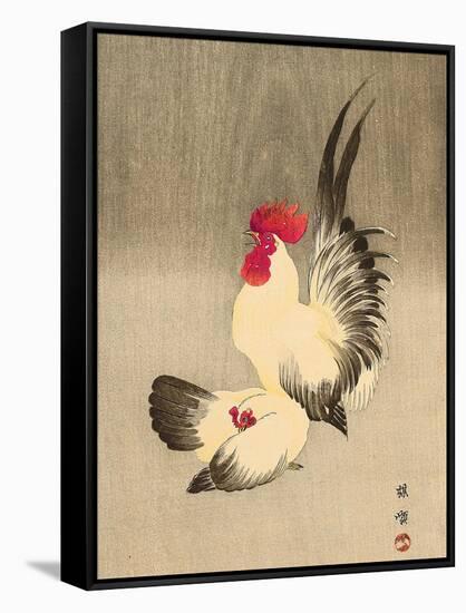 Rooster and Hen-Bairei Kono-Framed Stretched Canvas