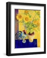 Rooster and Sunflowers (Coq et Tournesols)-Isy Ochoa-Framed Giclee Print