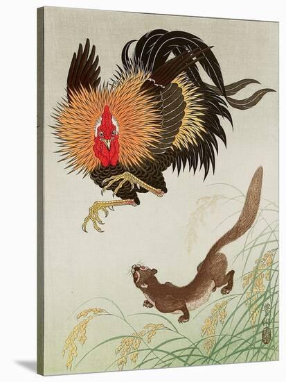 Rooster and Weasel-Koson Ohara-Stretched Canvas