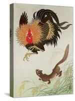 Rooster and Weasel-Koson Ohara-Stretched Canvas