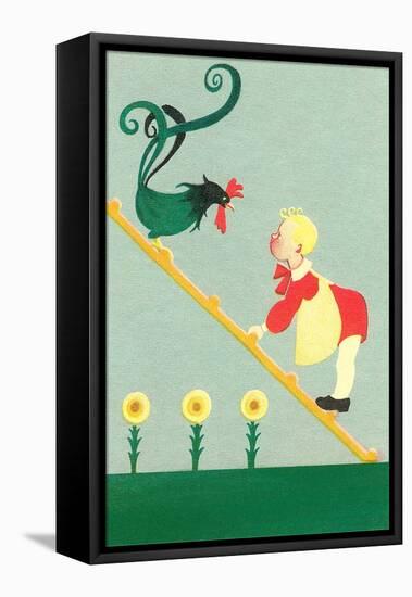 Rooster, Boy on Ladder-null-Framed Stretched Canvas