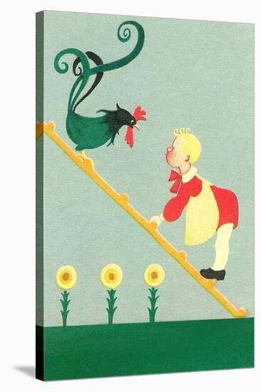 Rooster, Boy on Ladder-null-Stretched Canvas