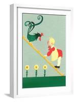 Rooster, Boy on Ladder-null-Framed Art Print