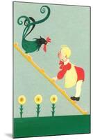Rooster, Boy on Ladder-null-Mounted Art Print
