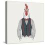 Rooster Dressed up in Retro Style-Olga_Angelloz-Stretched Canvas