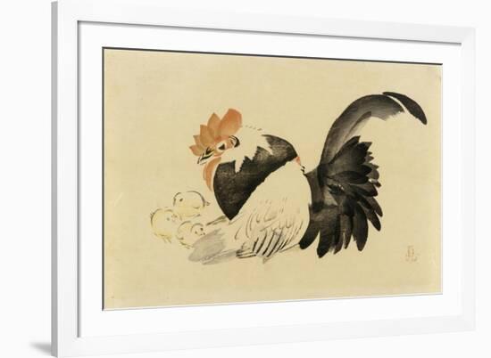 Rooster, Hen, and Chicks, Meiji Era, 1870-79-Shibata Zeshin-Framed Giclee Print