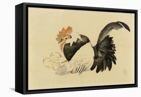 Rooster, Hen, and Chicks, Meiji Era, 1870-79-Shibata Zeshin-Framed Stretched Canvas