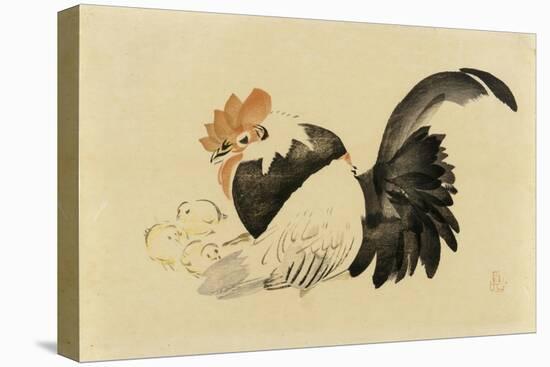 Rooster, Hen, and Chicks, Meiji Era, 1870-79-Shibata Zeshin-Stretched Canvas