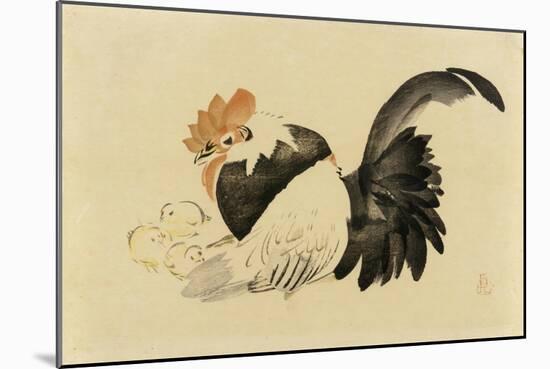 Rooster, Hen, and Chicks, Meiji Era, 1870-79-Shibata Zeshin-Mounted Giclee Print