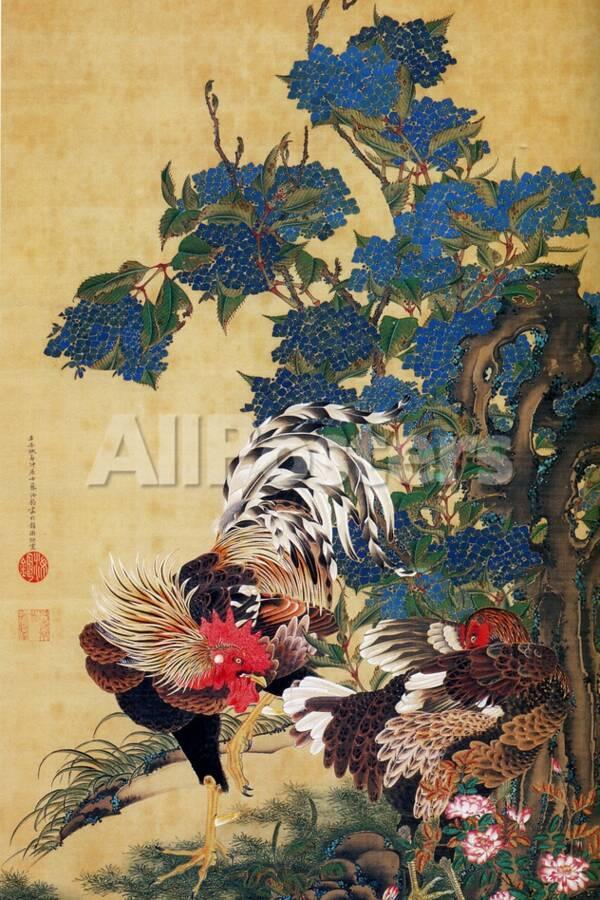 rooster-hen-and-hydrangea_u-L-PN9ZBS0.jp